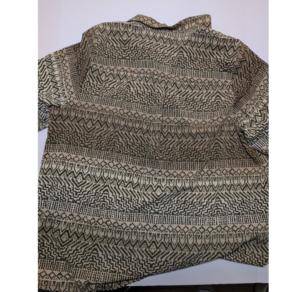 Catherines‎ Womens 2X 22/24W Olive Green Geometric Print Button Up Blouse Shirt